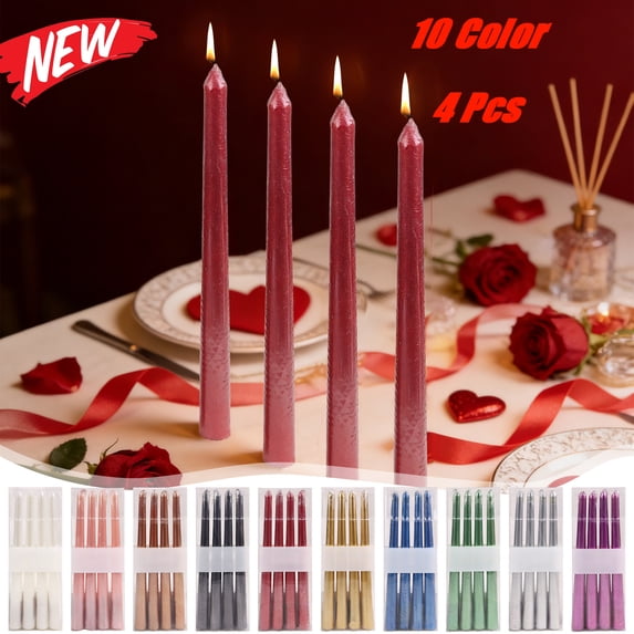 KOYPTL Set of 4 Taper Candles Valentines Day Decorations for Home Decor Unscented 10 Inch Tall Skinny Wax Solid Candlesticks Table Decorations for Wedding Party Candlelight Dinner Decor Blue