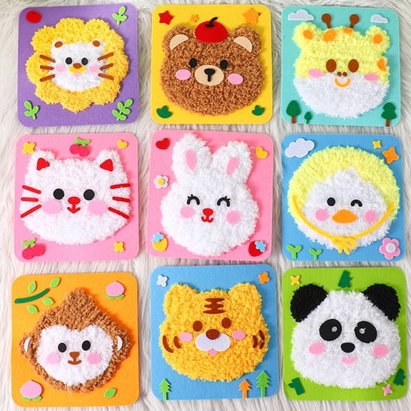 KOYPTL Sewing Kit for Beginner Set of 3 Easy DIY Embroidery Projects Animal Dolls Set Cartoon Animal Sewing Craft Kit Funny Felt Knitting Kit Crafts Projects for Boys Girls 4-12