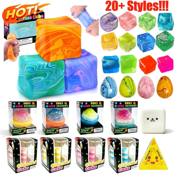 KOYPTL Shaved Ice Slow Rising Toy 2.56",Fidget Sensory Toys for Anxiety Stress Relief,High Density Rubber Ice Ball Cubes for Adults Classroom Prize Easter Basket Fillers Christmas Holiday