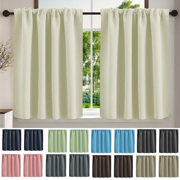 KOYPTL Short Blackout Curtains 2 Panels Set,Small Kitchen Partition Curtain Tier Rod Pocket Privacy Half Window Curtains for Bathroom Basement Cafe Cabinet Camper RV Bunk 30"W x 36"L