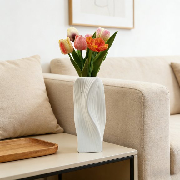 KOYPTL Simple Flower Vase for Flowers Plants White Modern Vase for Roses Pampas Grass for Table Shelf Home Decor Geometric Simplicity Modern Decoration Wedding Boho Decor Farmhouse