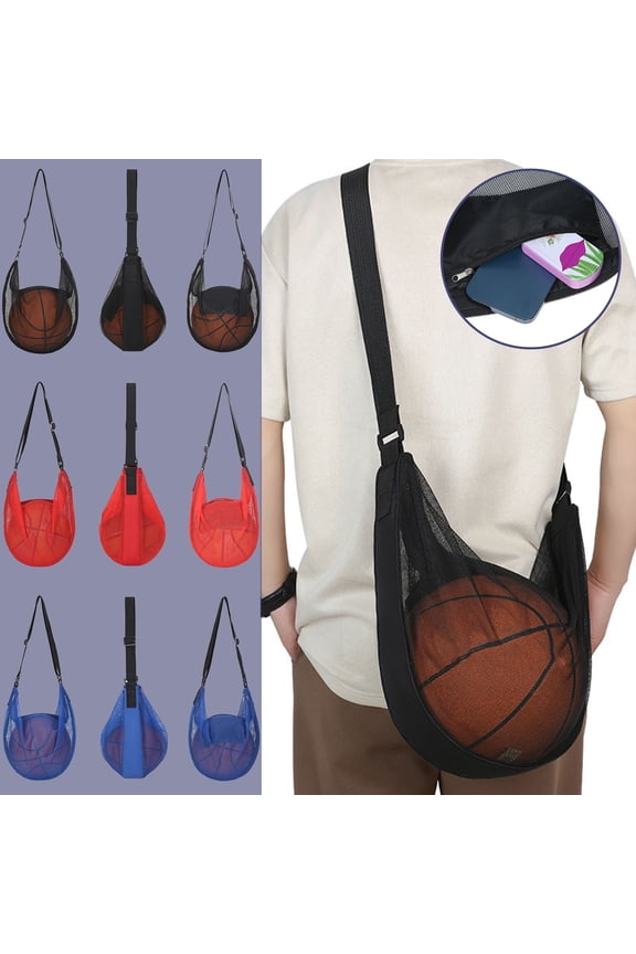 Single Ball Bag Zipper Crossbody Sling Bag with Adjustable Shoulder Strap Basketball Net Bags Portable Training Sports Backpack for Basketball Volleyball Football Soccer Rugby Beach Balls