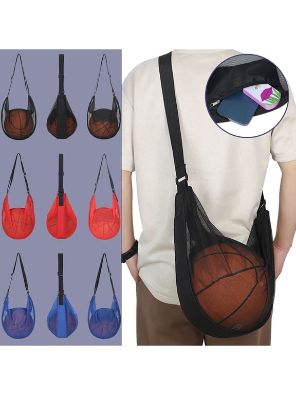 Single Ball Bag Zipper Crossbody Sling Bag with Adjustable Shoulder Strap Basketball Net Bags Portable Training Sports Backpack for Basketball Volleyball Football Soccer Rugby Beach Balls