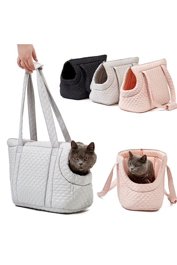 Small Dog Bag Woman,Cat Carrier Quilted Pet Soft Sided Leisure Pups Totes Traveling Go to Vet,Pet Function Handbag with 3 Pockets,12 lbs Puppy/15 lbs Cat or Kittens Gray