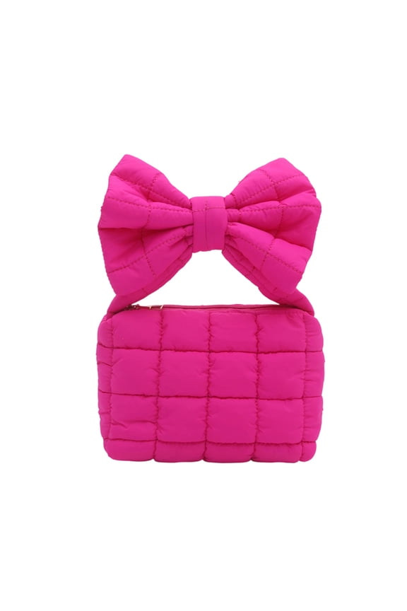 Small Handbags for Women Solid Color Puffer Tote Bag with Cute Bowknot Design Fashion Purse Mother's Day Valentine's Day Birthday Holiday Gifts for Girls Women Mother Friends Hot Pink