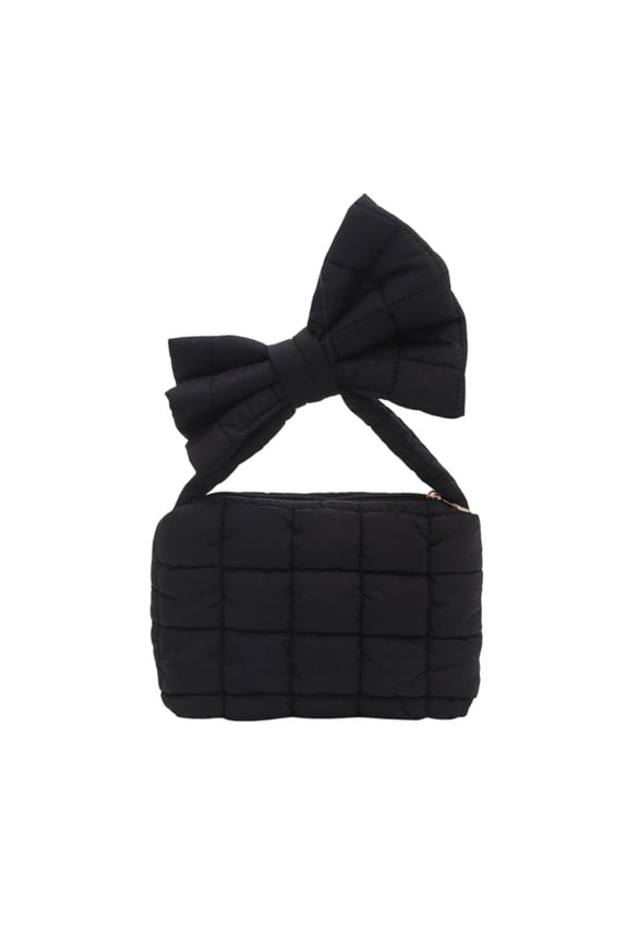 Small Handbags for Women Solid Color Puffer Tote Bag with Cute Bowknot Design Fashion Purse Mother's Day Valentine's Day Birthday Holiday Gifts for Girls Women Mother Friends Black