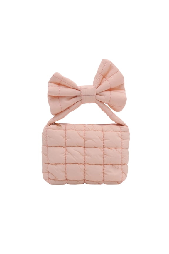 Small Handbags for Women Solid Color Puffer Tote Bag with Cute Bowknot Design Fashion Purse Mother's Day Valentine's Day Birthday Holiday Gifts for Girls Women Mother Friends Pink
