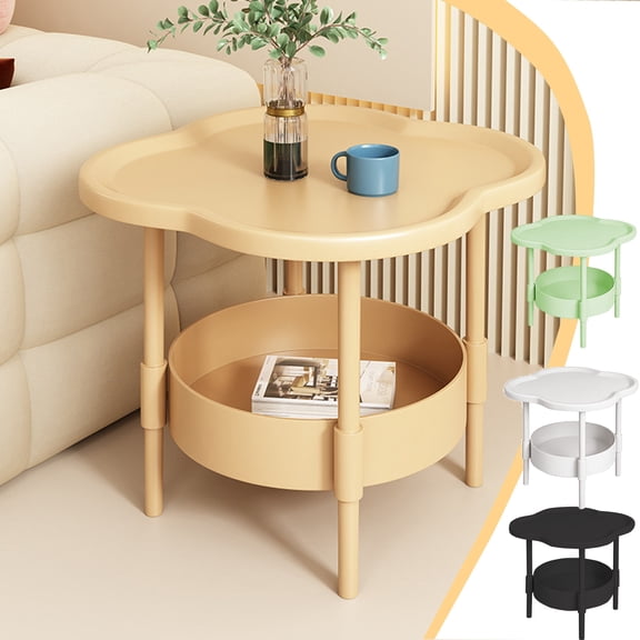 KOYPTL Small Side Table with Double Layer Storage Bedside Table with Curved Design Modern Side Tables for Couch Living Room End Tables Bedroom Mini Night Stand Home Decor Green