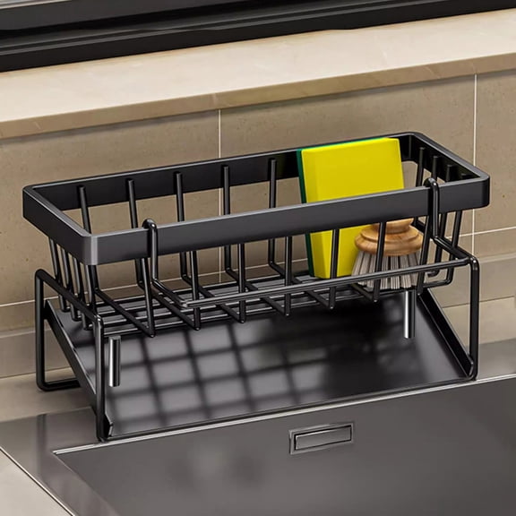 KOYPTL Sponge Holder for Kitchen Sink,Sink Caddy with Removable Dish Brush Holder,Self-Draining Kitchen Countertop Organizers and Storage Essentials,Soap Dispenser Organize and Home Decor Black
