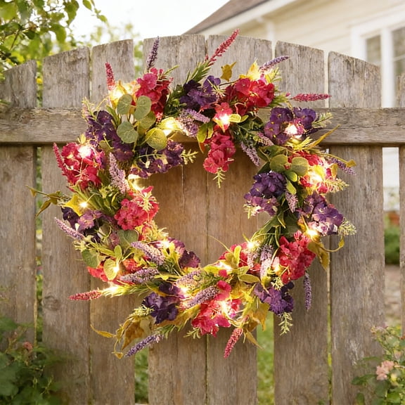 KOYPTL Spring Wreaths for Front Door 17 Inch with Vibrant Lavender and Daisy, Large Spring & Summer Wreath for Door Outside, Year Round Farmhouse Wedding Window Wall Decor, Housewarming Gift