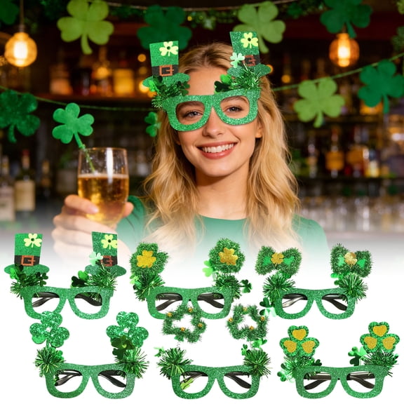KOYPTL St Patricks Day Glasses Glitter Shamrocks Green Prop Glasses for St Patricks Day Decorations Eyewear Frame Holiday Party Favors Supplies Gifts for Women Boys Girls