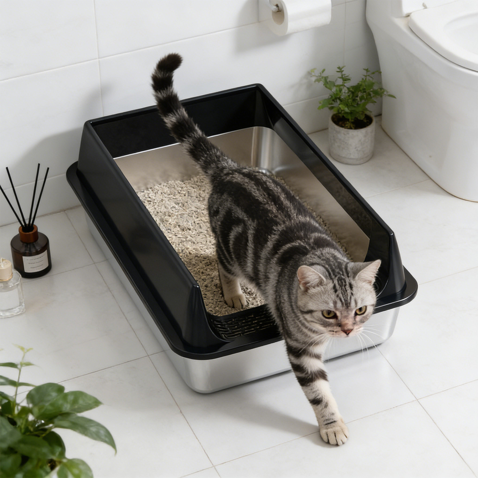 Stainless Steel Cat Litter Box with Lid Metal Kitty Litter Box Non-Stick Base Easy to Clean for Cat, Rabbit, Guinea Pigs and Hamsters at Walmart