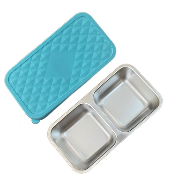 KOYPTL Stainless Steel Lunch Box 7.78x3.93x1.57 in,Lunchable Snack and Dip Containers with Silicone Lids,Reusable Double Compartment Lunch Container,Leakproof Stackable Snackle Box for Travel & Work