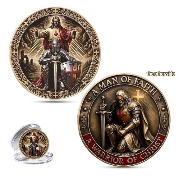 KOYPTL Steel Helm Knight Cross Challenge Coin | Chivalric Valor & Sacred Shield Medallion | Knights Templar Historical Token | Sacred Commemorative Gifts for Men Collectors,Historians,and Enthusiasts