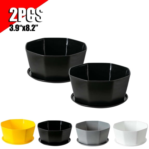 KOYPTL Succulents Pots with Drainage Hole 2pcs,Resin Octagon Bowl Planter Container with Pot Tray for Succulents Cactus Flowers,Shallow Herb Planters for Home Office Garden Plant Pot Present 3.9x8.2"