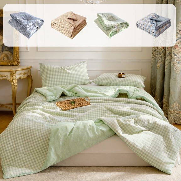 KOYPTL Summer Cooling Comforter with Checkered Pattern Mellow Comforter Breathable Soft Lightweight Comforters Bedding Comforters for Night Sweats Hot Sleeper(78.74"X59.05")