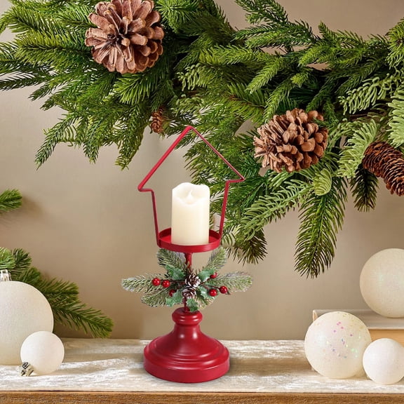 KOYPTL Tabletop Candelabra for Christmas-13 in,Red Iron Candle Holders Table Centerpieces Light Up Indoor Bedroom Tableware Kitchen,Christmas Candlestick for Fireplace Window Counter Decorationa