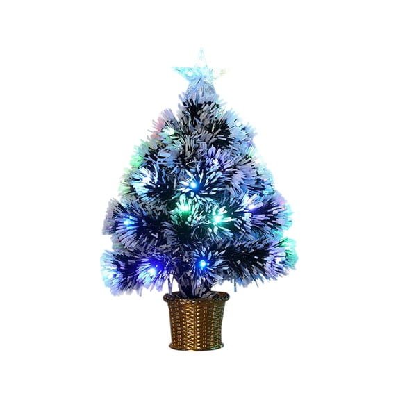 KOYPTL Tabletop Christmas Tree Set with Fiber Optic Lights Encrypted Decorated with Color Light with Waterproff Knitting Base for Fireplace Desktop Window Kitchen Counter Display Christmas Decoration