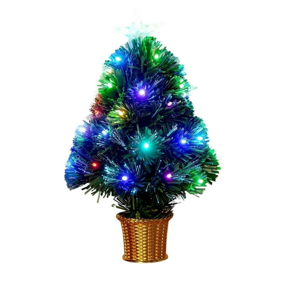 KOYPTL Tabletop Christmas Tree Set with Fiber Optic Lights Encrypted Decorated with Color Light with Waterproff Knitting Base for Fireplace Desktop Window Kitchen Counter Display Christmas Decoration