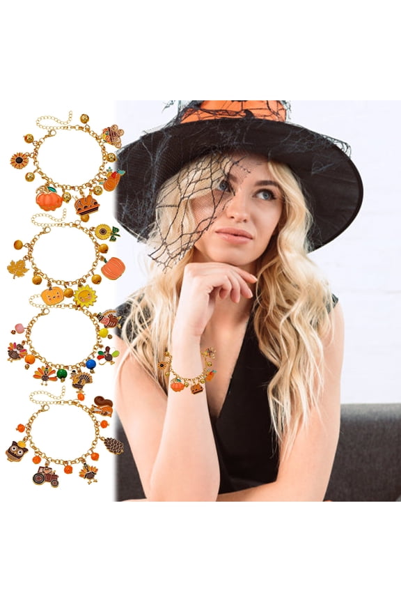 Thanksgiving Day Pumpkin Turkey Bracelet Maple Leaf Turkey Squirrel Pinecone Pumpkin Adjustable Bracelet for Women Fall Holiday Jewelry