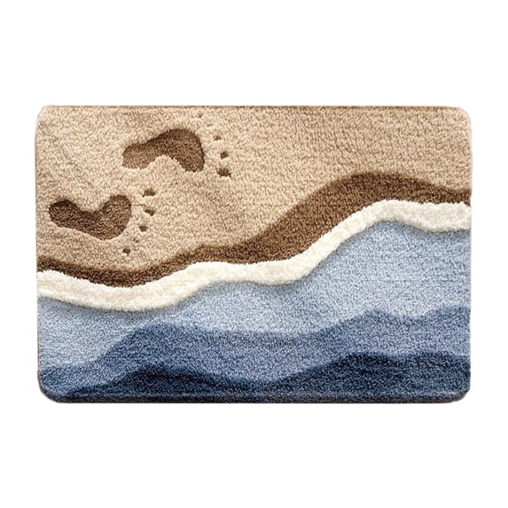 KOYPTL Thickened Bathroom Rugs Beach-Themed,Wave Sand Shell Bath Mat with Non-Slip Backing,Soft Real Touch Absorbent Microfiber Bath Rug,Machine Washable Bathtub Kitchen Entryway Home Decor 16"x24"