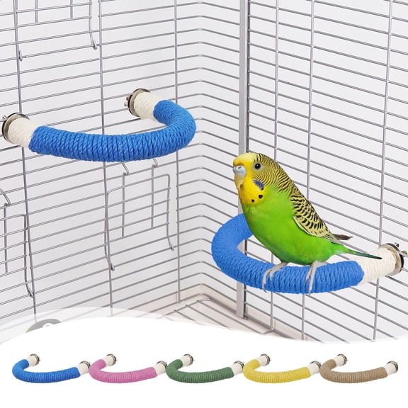 KOYPTL U Shape Bird Perch for Cage,Wood Hemp Rope Stand Perch Bird Stick Paw Grinding Perch Birdcage Accessories Perch Standing Toy for Budgies Parakeet Cockatiel Exercise Training Branches 5.1"x6.5"
