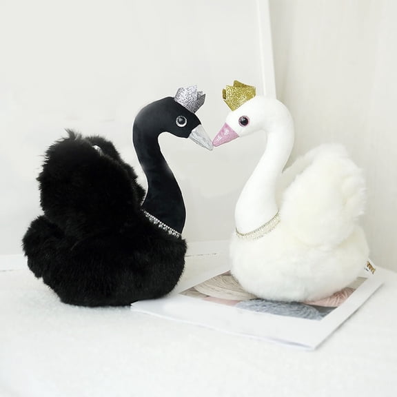 KOYPTL Ultra-Soft Black Swan Stuffed Animals Toy for Women Realistic Swan Plush Bird 25cm Furry Swan Plushie Pillow Home Decor Romantic Gifts for Birthday Wedding Holiday Party for Adult Couple Lover