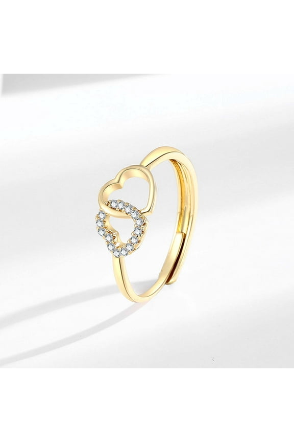 Valentine's Day Gift for Girlfriend Wife, Double Heart-shaped Ring For Women Girlish Heart Studded Finger Ring Heart-shaped Ring, Mother's Day Gift for Mother, Birthday Present for Daughter