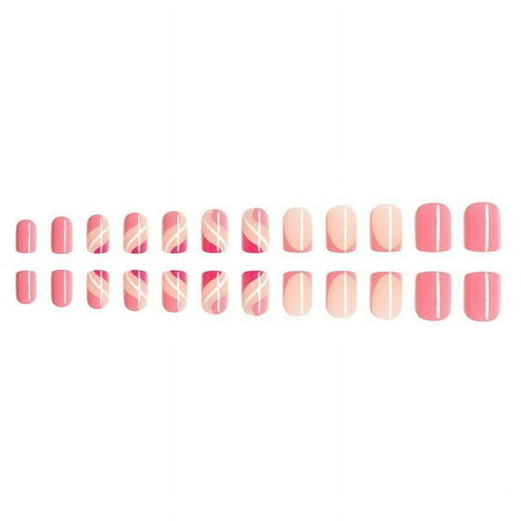 Valentine's French Tip Press on Nails,Medium Long Square Fake Nails with Water Ripple Designs,Acrylic False Nails Artificial Glossy Full Cover Glue on Nails for Women Nails 24 Pcs Easy Apply
