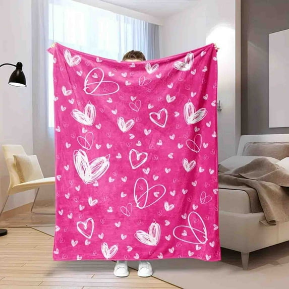 KOYPTL Valentines Day Throw Blanket, 51.18×39.3 inch Hearts Throw Blanket Flannel Couch Blankets Girls Throws for Women Red White Valentines Day Gifts Girlfriend Blankets Boyfriend Birthday Decor