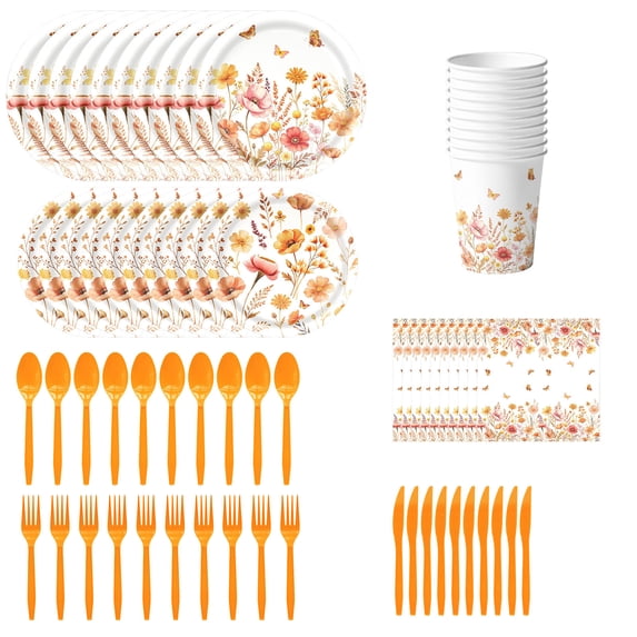 KOYPTL Vintage Floral Plates and Napkins Party Supplies Disposable Wildflower Paper Plates Napkins Tableware Set for Spring Summer Baby&Bridal Showers Weddings Tea Party Decorations