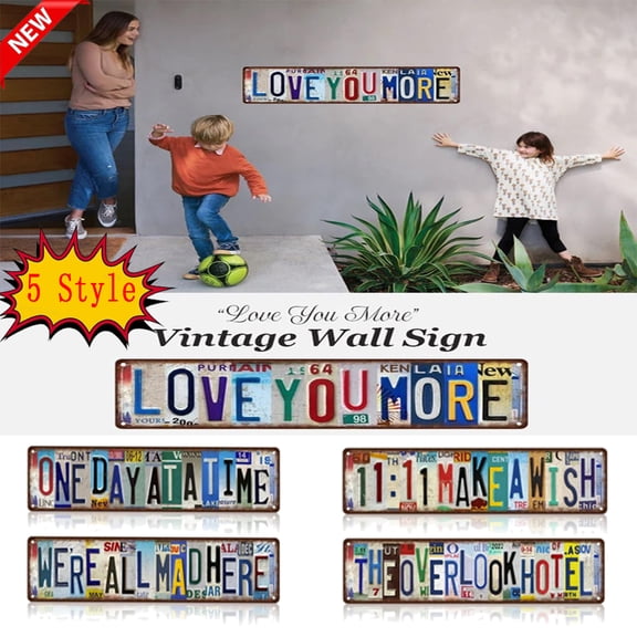 KOYPTL Vintage Love You More Wall Sign – Rustic Metal Wall Decor Retro License Plate Style Home Sign for Living Room Bedroom Entryway Anniversary Wedding Valentine's Day Housewarming Gifts 5 Style