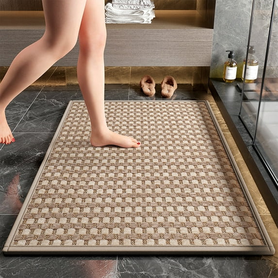 KOYPTL Waffle Bath Mat Beige 16"x24",Boho Woven Modern Bath Mat Rugs,Absorbent Non Slip Bathroom Rugs,Soft Washable Bath Rugs with Edge for Bathroom Bedroom Kitchen Shower Tub