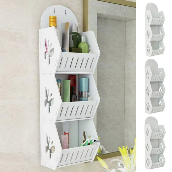 KOYPTL Wall Mounted Storage Rack Bathroom Rack Three-Layer Structure Space-Saving Storage Quality PVC Material Matches Any Decor Style Suitable for Living Room Bedroom Shower Room