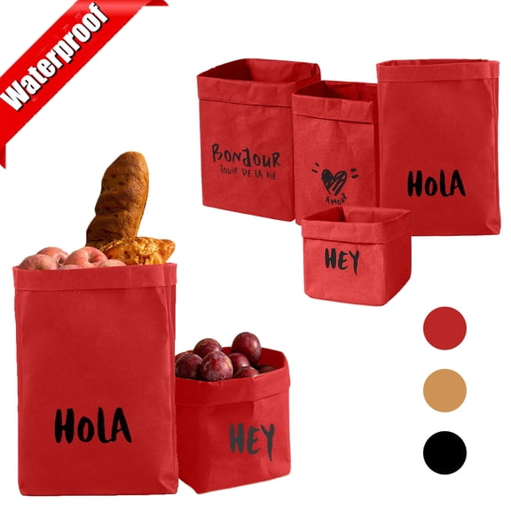 KOYPTL Washable Kraft Paper Storage Bags for Refrigerator Kitchen Car Sundries,Household Sturdy Degradable Container for Food Fruits Vegetables,Foldable Reusable Box Green Plants Pot Decorations