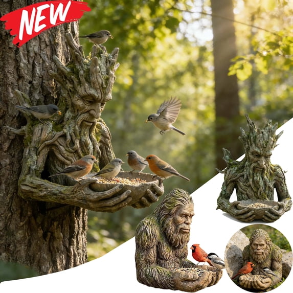 KOYPTL Waterproof Bird Feeder Tree-Mounted Outdoor Sculpture Feeders with Hidden Keyhole Hanger,Weather Resistant Resin for Backyard Garden Spring Art Decorations Gift for Wildlife and Nature Lovers