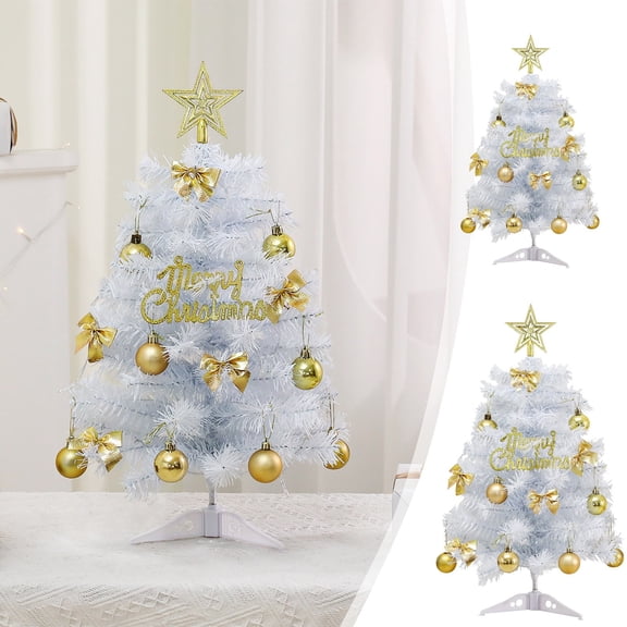 KOYPTL White Tabletop Christmas Tree Set Artificial-18 in Encrypted Decorated with Christmas Ball Star topper Accessories for Bedroom Living-room Window Counter Fireplace Display Christmas Decoration