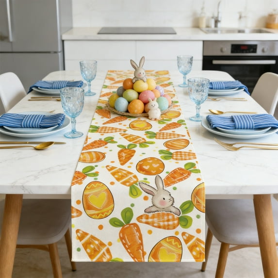 KOYPTL Wild Flowers Eggs Easter Table Runner,Linen Seasonal Durable Floral Kitchen Dining Table Cover,Vintage Spring Table Flag Decoration for Home Party Fireplace Easter Holiday Ornaments 13x47In