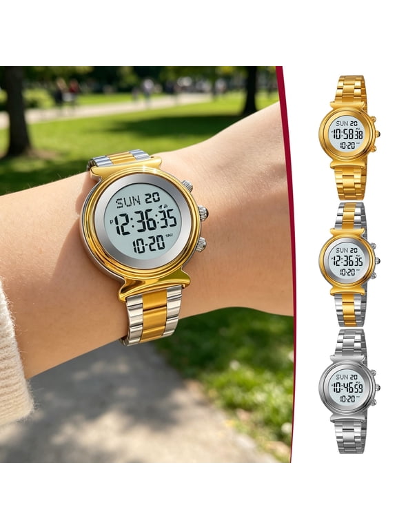 Women's Digital Watch Stainless Steel Watch for Women Waterproof Dual Time Date Watch Women's Business Watch
