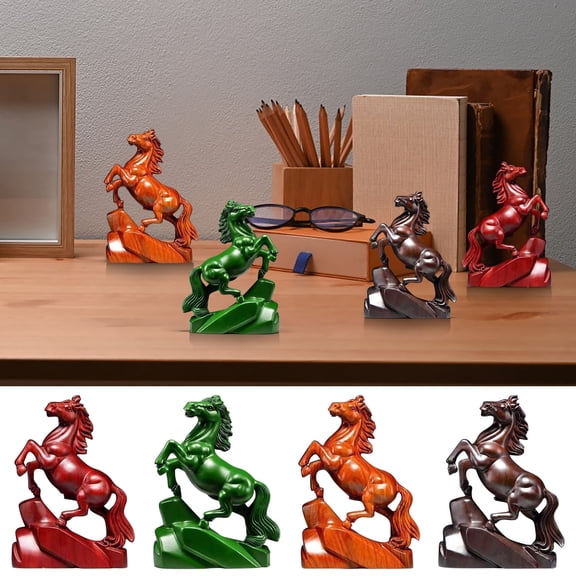 KOYPTL Wooden Horse Figurine for Home Decor Red Horse Statue Feng Shui Decor 2026 Chinese New Year Zodiac Animal Sculpture Desk Ornament for Wealth and Good Luck Gifts for Boys Girls