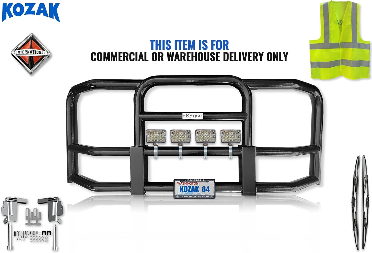 KOZAK Black Full Front Bumper Grill Deer Brush Moose Guard Square with