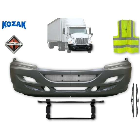 KOZAK Bumper with Fog Lights Holes Set with Brackets for International Prostar 2006-2017
