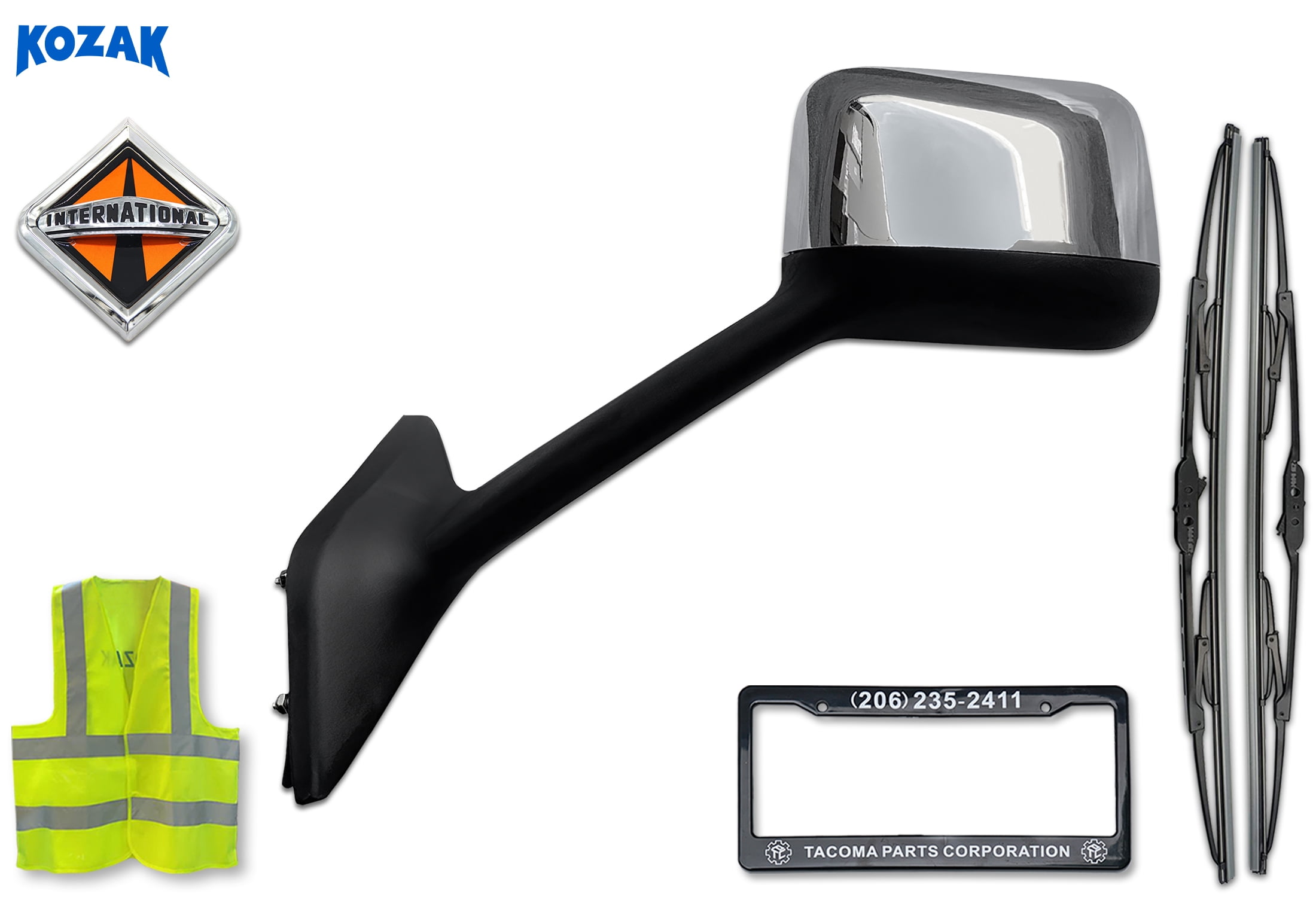 Replacement Chrome Hood Mirror For International LT, MV, RH, HV Trucks - Left Side Driver - View #2