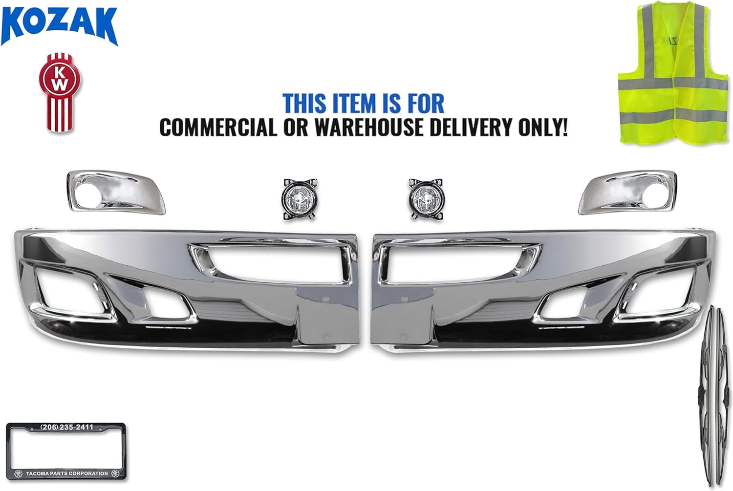 KOZAK Chrome PLASTIC Bumper Extension Corner Left & Right Side Pair SET