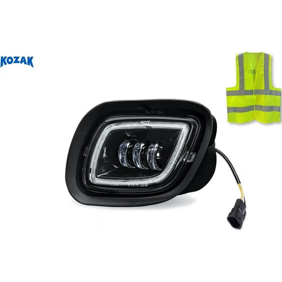 KOZAK Compatible with Freightliner Cascadia 2008-2017 Full LED Fog Light Lamp w/ Halo Ring DLR Black Left