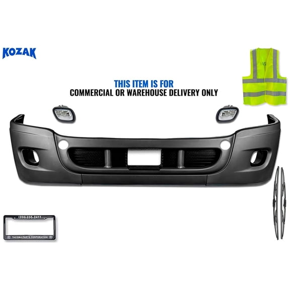 KOZAK Complete Plastic Bumper - With Fog Light Hole w/2 Pc Fog Light Compatible with Freightliner Cascadia 2008-2017