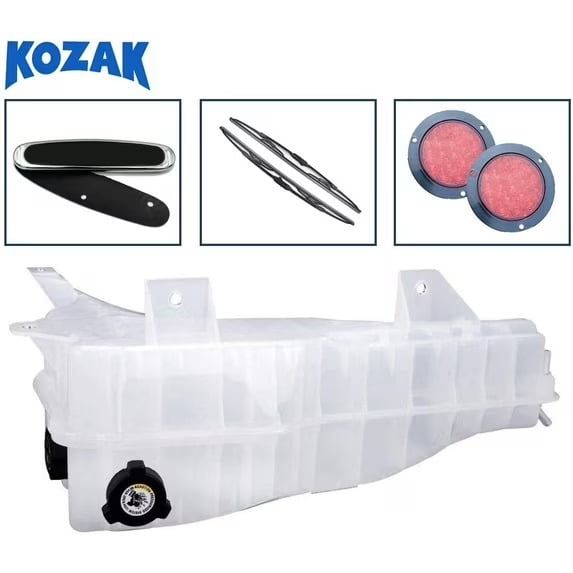 KOZAK Coolant Recovery Reservoir Compatible with Freightliner Cascadia, Includes Logo, 2 Face Masks & Wipers