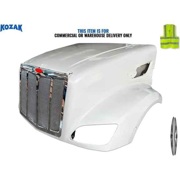 KOZAK Fiberglass Replacement Long Hood Modified Style w/Front Grille with Bug Screen Compatible with Peterbilt 579 2014-2022