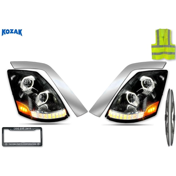 KOZAK Compatible with Volvo VNL 2004-2017 Full LED Performance Headlights with Sequential Turn Signals Black Set
