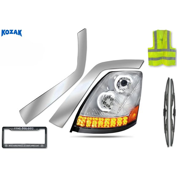KOZAK Compatible with Volvo VNL 2004-2017 Full LED Headlight w/ Sequential Turn Signals Left Chrome